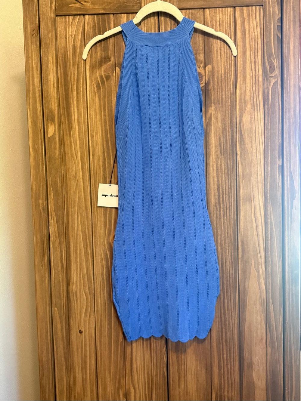NWT Superdown Ribbed Knit Halter Mini Dress Blue Fit & Flare Revolve - Picture 6 of 9